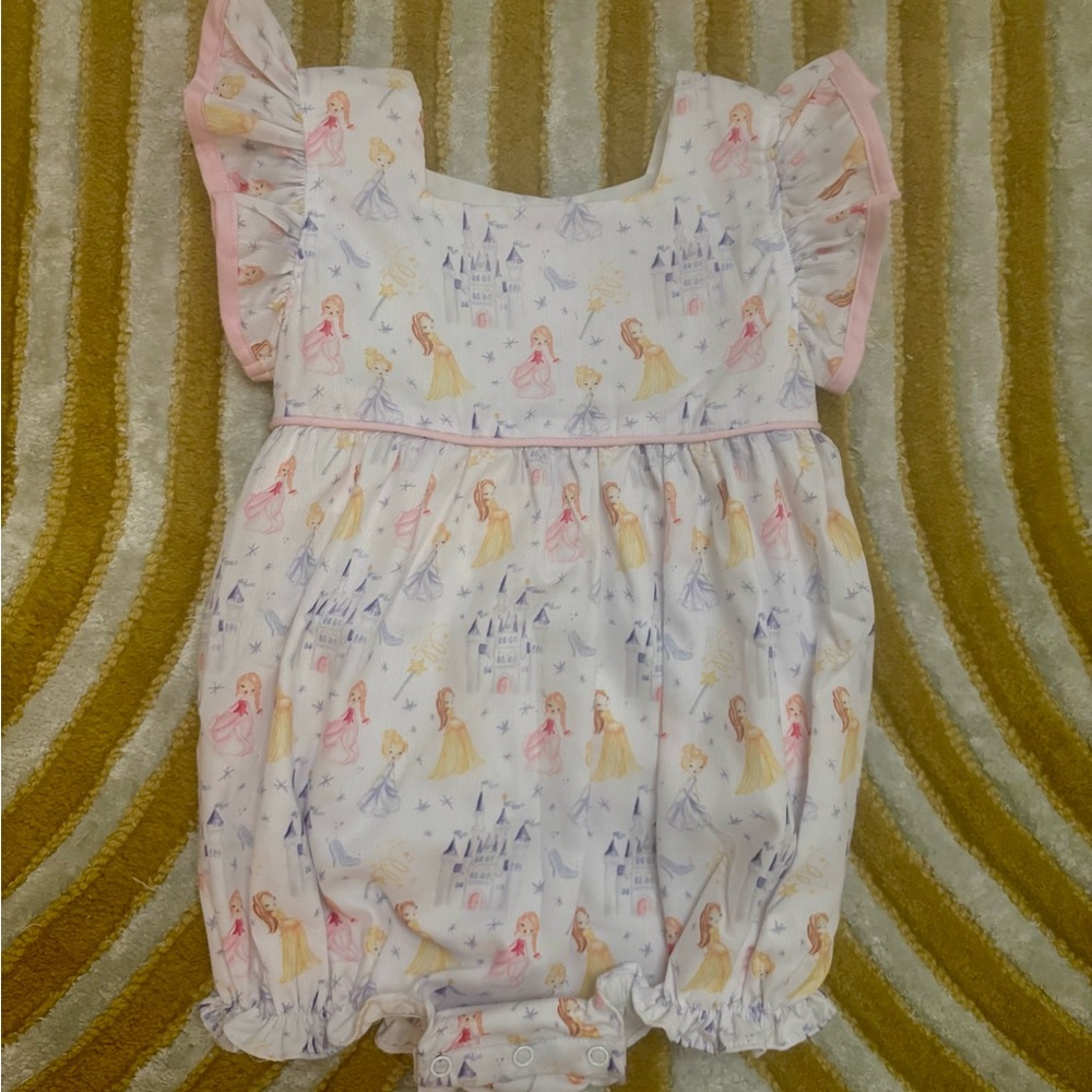 Smockingbird Adorable Princess Print Baby Romper